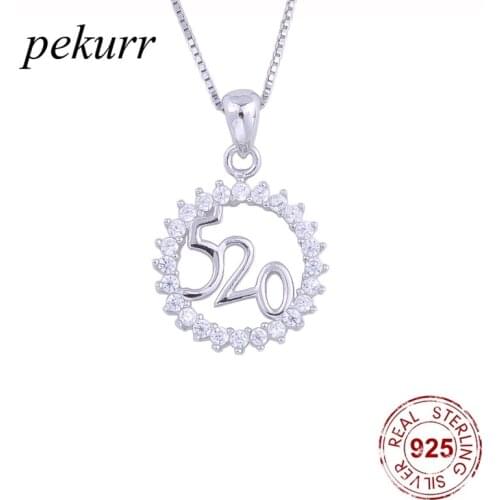 Pekurr 925 Sterling Silver CZ Round Hoop 520 Necklace For Women I Love U Meaning Circle Pendants Fashion Jewelry Gifts