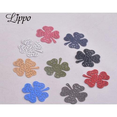 50pcs AC8434 Clover Charms Starfishes Articles Pink Yellow Purple Pendants Painted Metal Brass Jewelry Findings