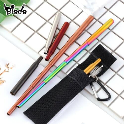 Portable Telescopic Straw Stainless Steel Drinking Straws with Cleaner Brush Gift Bag Bar Accesories Travel Picnic Tools