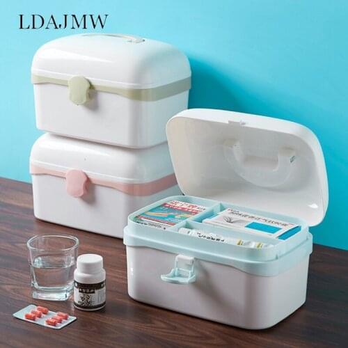 Portable Multi-function Medicine Box Large-capacity Double-layer Items Storage Box Travel Cosmetics Plastic Organizer Container