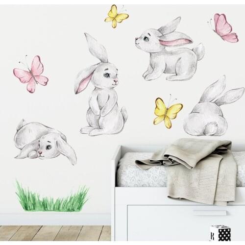 Bunny Butterfly PVC Wall Stickers for Kids room Nursery Kindergarten Wall Decor Removable PVC Wall Decoration Decals Home Decor