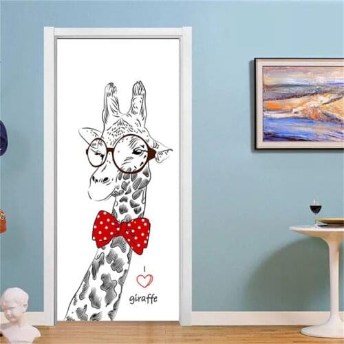 77*200CM Giraffe Vinyl Door Sticker Self Adhesive Wallpaper for Doors Kids Room Decoration Waterproof Wallpaper Decor Stickers