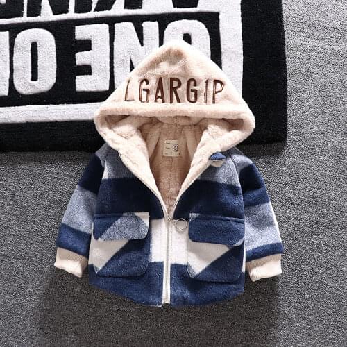Fall Winter Fleece Jackets For Boy Trench Childrens Clothing 2-10Y Hooded Warm plaid Outerwear Windbreaker Baby Kids Coats