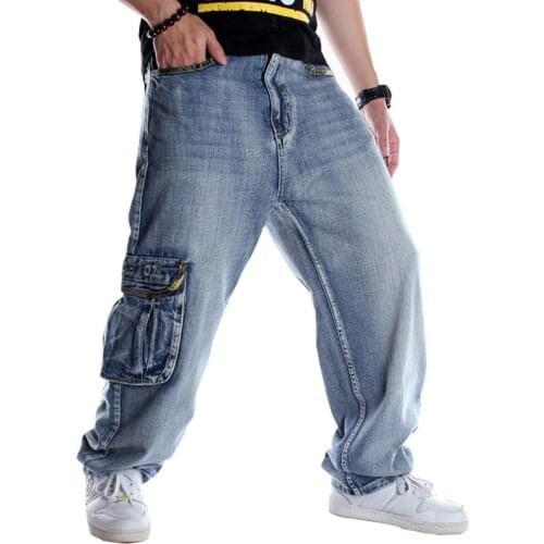 Blue Clothing Men 2021 Autumn Vintage Pocket Jeans Washed Loose Wide Leg Pants Straight Cargo Pants Baggy Jeans Denim Jeans