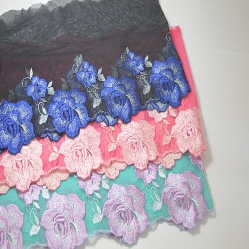 Somelace 20CM Width (2yards/lot)Embroide 3kinds of mesh flowers Hight quality lace fabrics embroidered lace trim-m160302
