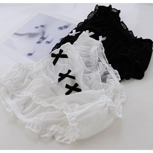SP&CITY Kawaii Solid Bow Mesh Transparent Womens Underwear Ruffle Hollow Out Cute Panties Sexy Lace Seamless Briefs Lingerie