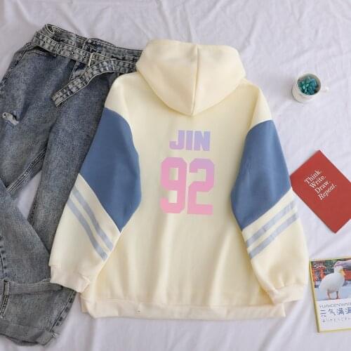 Bangtan Boys Hoodies Women Korean Kpop Jungkook Suga Jimin V Rap Monster Jin J-hope Fleece Spell Color Patchwork Sweatshirt Tops