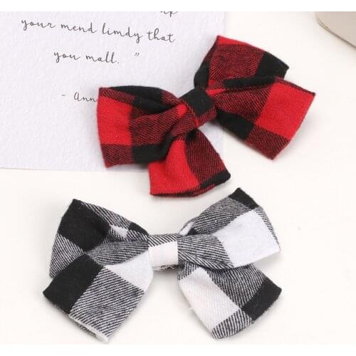 Red Plaid Fabric Bowknot French Hair Clips Christmas Top Head Ponytail Hairpin Girls School Party Headwear Hairgrip Xmas Hairbow