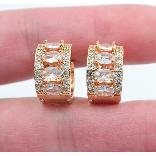 Gold Color Women White Cubic Zirconia CZ Huggie Hoop Earrings Jewelry