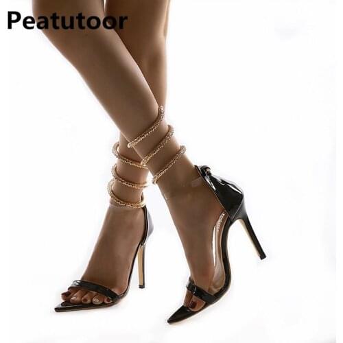 2021 Summer Women Pointed Toe Sexy Pumps Sandals Stiletto Ladies High Heels Fashion PU Snake Transparent Party Shoes Big Size 42