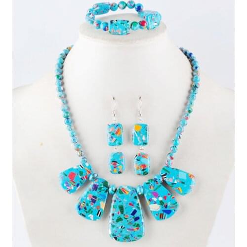 WOJIAER Natural Red Gem Stone Round Beads Necklace Square Earrings Bracelet Sets Jewelry for Women PM936