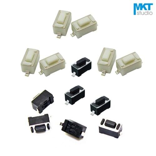 1000Pcs 3*6*4.3/4.5/5mm Black White SMD 2 Pins Snap-In Micro Push Button Tactile Tact Momentary Switch