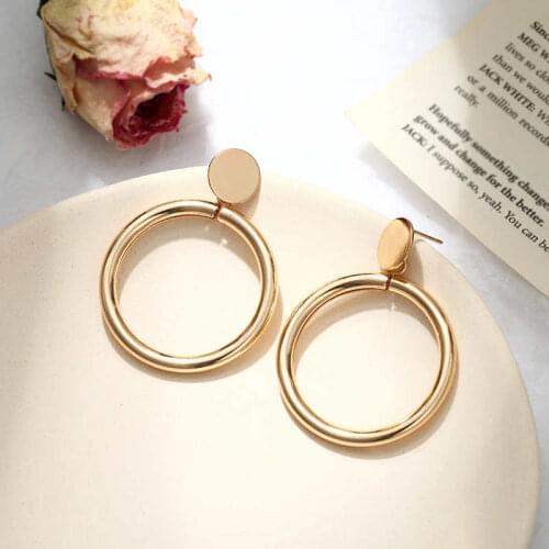 2020 New Simple fashion gold color Silver plated geometric big round earrings for women fashion big hollow drop earrings jewelry