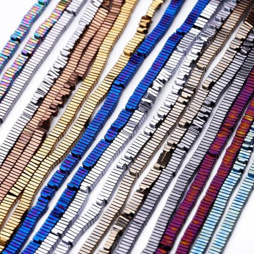 3*2mm Natural Hematite Stone Rectangular Plated Colorful Loose Beads Women Jewelry Making DIY Bracelet Necklace Accessories 15