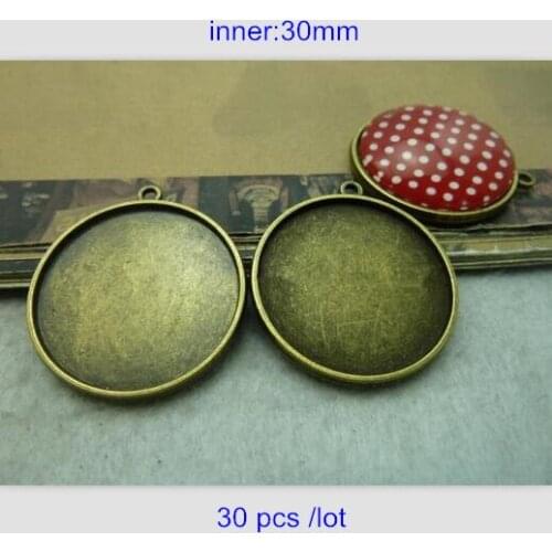 30 pcs 30mm Big Round Cabochon Base Settings - Antique Bronze Charm Blank Pendant Trays - Vintage Base Mountings For Jewelry
