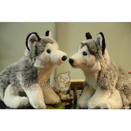 32cm Real Life Gray Husky Plush Toys Squat Sit Soft Lifelike Cute Dog Stuffed Animals Doll Kids Baby Christmas Gifts collection