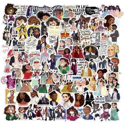 50/100PCS Musical Hamilton Stickers DIY Motorcycle Luggage Guitar Skateboard Waterproof Cool Decal Sticker Classic Toy Gift
