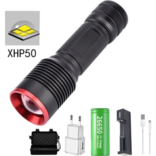 8000LM Powerful LED flashlight rechargeable Outdoor waterproof camping zoom flashlight Use 18650 or 26650 battery