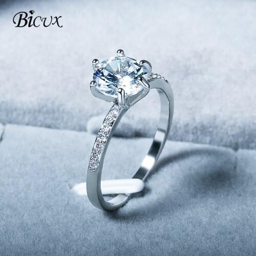 BICUX Engagement Wedding Silver Color Crystal Rings for Women Fashion Classic 6 Claw Cubic Zirconia Women Ring 2019 Jewelry