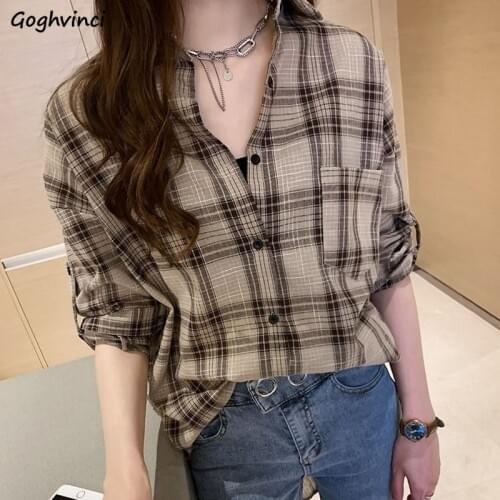 Blouses Women Plaid Leisure Chic Plus Size 3XL Loose Simple Womens Shirts Korean Style Ins Harajuku Sunproof Streetwear Fashion