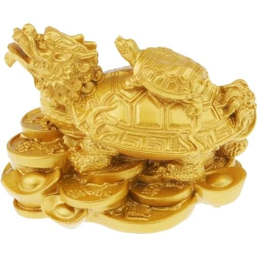 Wealth &Money Dragon Tortoise Statue Figurine Good Lucky Home/Car Decor Golden
