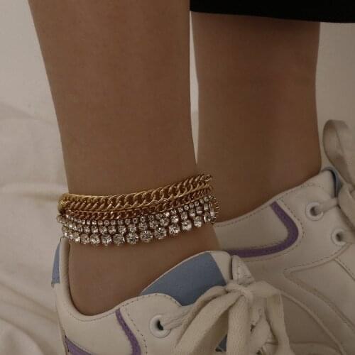 Anklet For Women Charms Kpop Anklets Chunky Thick Tennis Chain Thickness Luxury Multi Layer Fashion Jewelry
