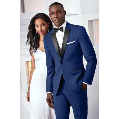 Brand New One Button Blue Groom Tuxedos Peak Lapel Groomsmen Mens Wedding Prom Suits (Jacket+Pants+Vest+Tie) NO:240