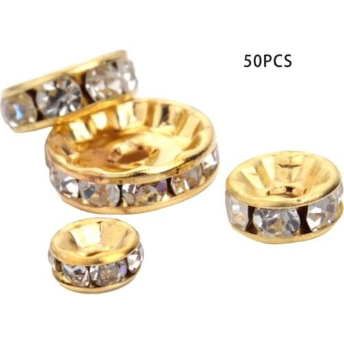 50PCS Spacer Charms Crystal DIY Rhinestone Spacer Beads Loose Beads DIY Jewelry Making Bracelet Beads Accessories