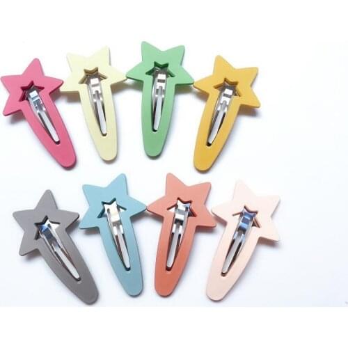 Boutique ins 24pcs Fashion Cute Mat Plastic Star Snap Clips Solid Cartoon Barrettes Princess Headwear Hair Accessories