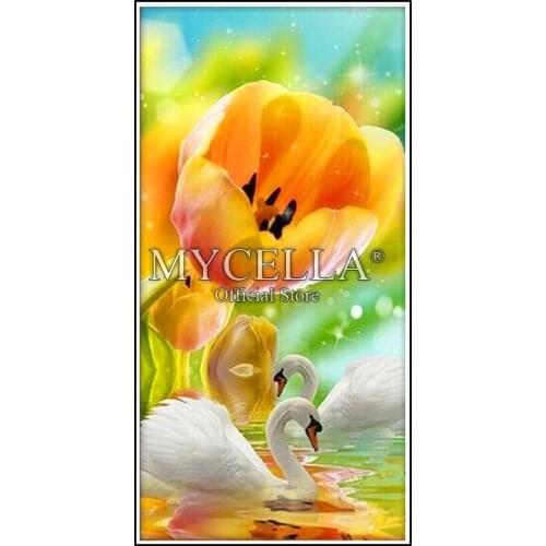 Flower 5d Diy Diamond Painting Cross Stitch Needlework Full Round Rhinestone Mosaic Tulip and Swan Diamond Embroidery Home Decor
