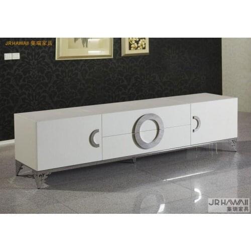 Living room home furniture TV stands modern style for leather surface and decorated small side carbinet stainless steel based