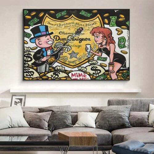 Graffiti Art Champagne Money Canvas Painting Alec Monopolyingly Posters and Prints Wall Art Pictures for Living Room Home Decor