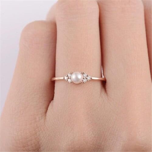 Hot sale rose gold color rings for women wedding bands engagement rings classic simulated pearl female anel fashion jewelry
