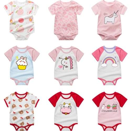 100% Cotton Newborn Baby Rompers Soft Infant Body Short Sleeve Baby Jumpsuit Cartoon Summer Princess Baby Girl Clothes