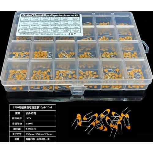 24value*25PCS 10pf-10Uf Monolithic Capacitor kit 20/30/47/56/68/100/200/300/680/pf 1/4.7/10/473/100/NF 104 102 103 101 473 106