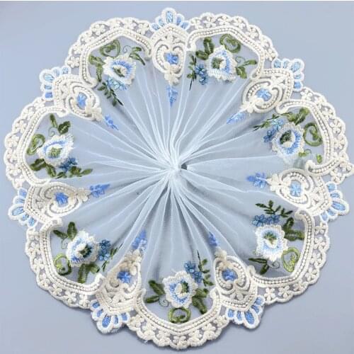 2 Yards Blue White Handmade DIY Clothing Accessories Wedding Floral Embroidery Lace Fabrics Curtains Sofa Sewing Lace Trim 20cm