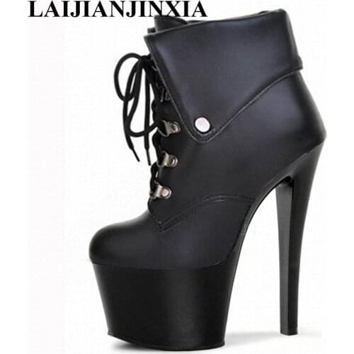 LAIJIANJINXIA New Sexy 17cm High Heels Night Club Party Queen Dance Shoes Platform Women Dress Pole Dance Pumps Ankle Boot Shoes