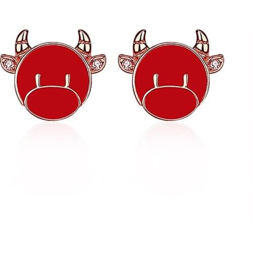Cute Cow Earrings National Tide Zodiac Red Cute Calf Earrings Retro Chinese Style Festive New Year Earrings