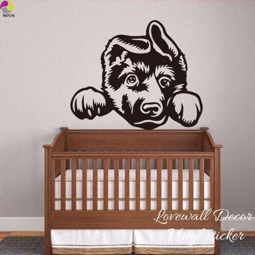 Cartoon German Shepherd Dog Wall Sticker Baby Nursery Kids Room Cute Alsatian Dog Ears Animal Decal Bedroom Vinyl Home Decor