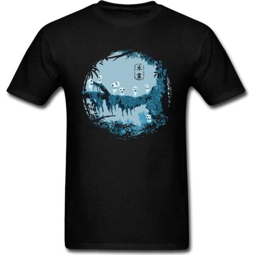 Kodamas T-shirt Men T Shirt Princess Mononoke Tshirt Black Tops Brand New Japan Anime Tee Shirts Cotton Clothing Cute