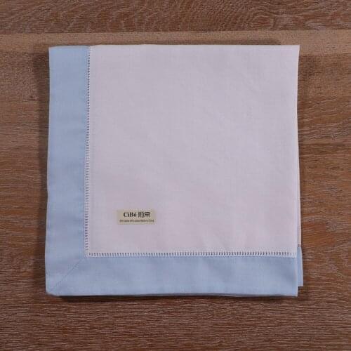 N037-SB-20: 4pieces White Hemstitch Dinner Napkins Sky Blue hem Ramie Cotton Blend Ladder Hemstitch table linen