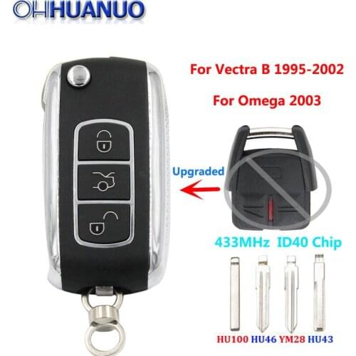 Upgraded Flip Remote Car Key Fob 3 Button 433MHz ID40 for Opel Vectra B 1995-2002 / Omega 2003 Uncut HU100 HU46 HU43 YM28 Blade