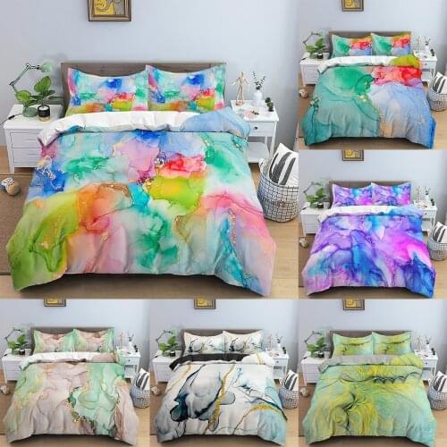 Border Chic Girly Marble Duvet Quilt Cover Colorful Glitter Water Wave Pattern With Gold Edge Comforter Sets With Pillowcase