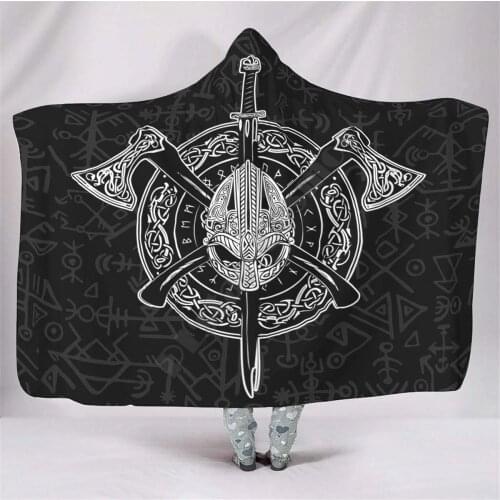 Viking Tattoo Hooded Blanket Adult colorful child Sherpa Fleece Wearable Blanket Microfiber Bedding Drop Shipping 06