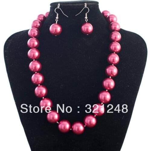 12mm rose red shell simulated-pearl free shipping round beads necklace earrings 18inch high grade jewelry making MY2030