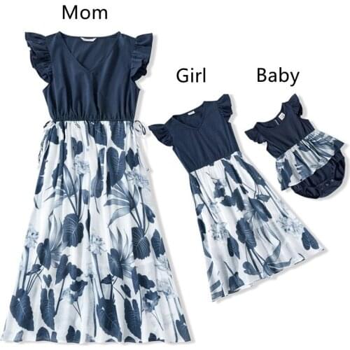 Flower Printing Mother Daughter Matching Dresses Sleeveless Family Look Outfits Mommy And Me Clothes Women Baby Girls Dress
