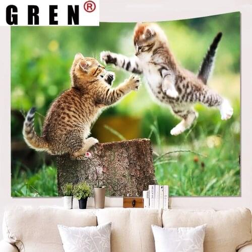 GREN Cute Cat Poster Pattern Tapestry Hanging Covering Rugs Background Cloth Beach Mat Blanket Art Bedroom Living Home Decor