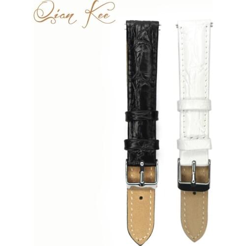 YQI 12mm 14mm 16mm 18mm 20mm Watch Band White Black Watchband Calf Genuine Leather Strap For Hour Belt For Watch Women Man