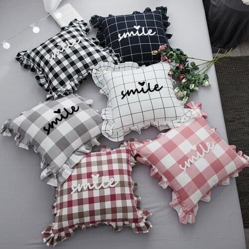 Nordic Pastoral Style Cotton cushion covers sleeve Washable Lotus Leaf Lattice Home Decoration Pink Pillowcase 45X45CM