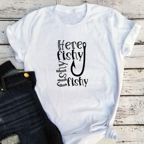 Fishing Shirt Here Fishy Tshirt Outdoor Funny Men Tees 2021 Father Day Mens Clothing Oversized